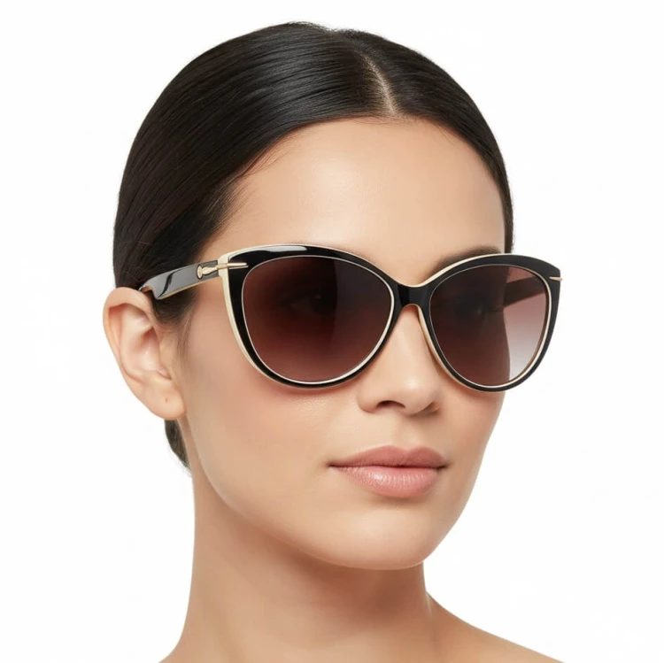 Damskie okulary przeciwsłoneczne z polaryzacją EST-14-2 krem-brąz modelka3.jpg