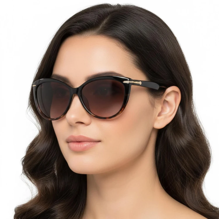 Damskie okulary przeciwsłoneczne z polaryzacją EST-14-13 brąz-czarny modelka.jpg