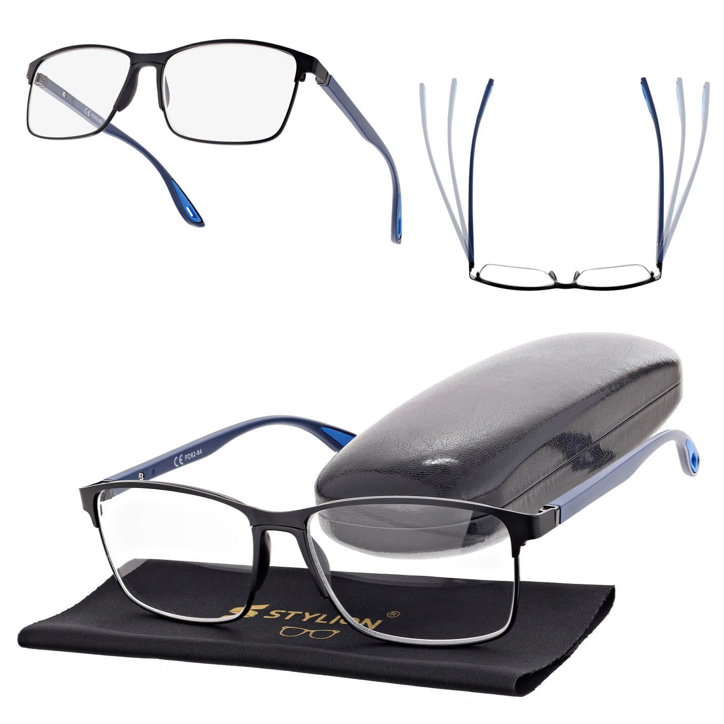 Plusy +0.50 Męskie okulary do czytania korekcyjne ST336 czarny/granat